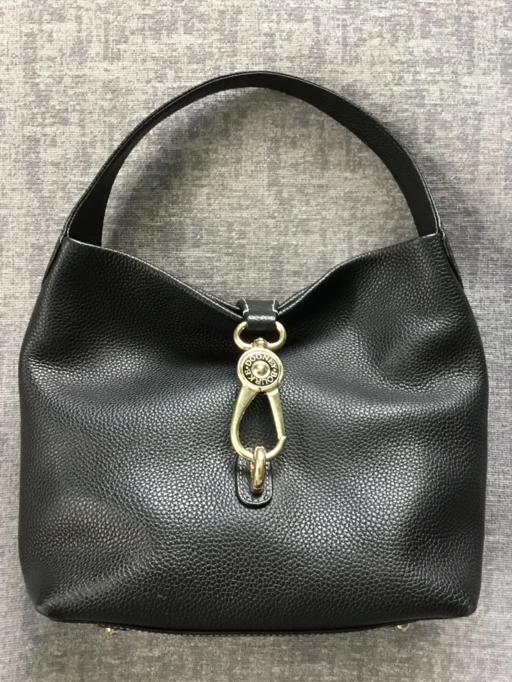 Dooney & Bourke Pebble Grain Logo Lock Slouch Hobo Bag-Black Leather w/Dust Bag